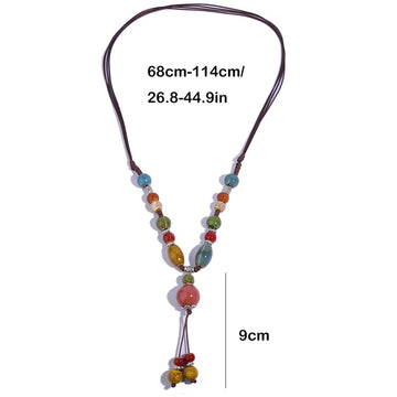 Retro Ceramic Beads Long Tassel Rope Necklace for Women Boho Colorful Layered Necklace Vintage Hollow Leaf Chains Jewelry Gift Meifu Market