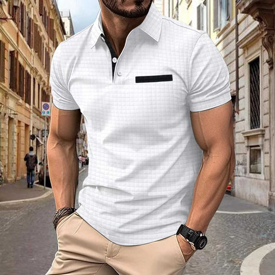 Plaid Jacquard Polo — Loose Fit Slit-Hem Shirt for Active Days