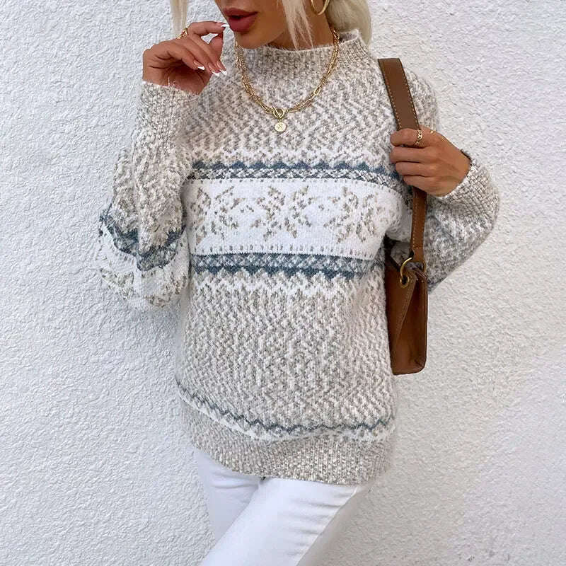 Half Turtleneck Snowflake Sweater Women Meifu Market