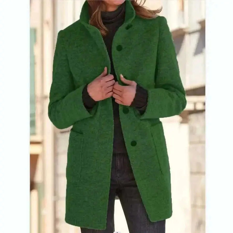 heavy wool blend coat | double-breasted wool coat | mid-length winter coat women | ultrasonic cleaning