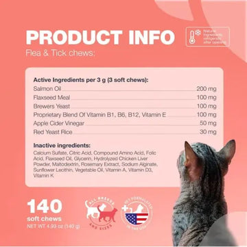 Flea Support Chews For Cats Salmon Flavor Flea And Tick Supplement For Cats Daily Oral Cat Flea And Tick Treatment Chews Soft Treats For All Breeds & Ages Meifu Market