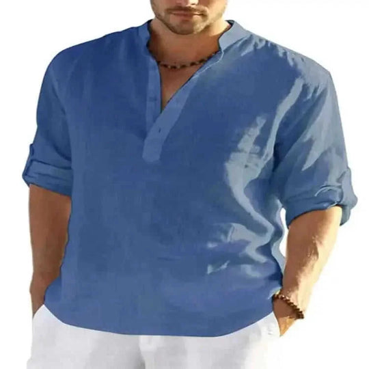 cotton linen blend fabric | loose fit long sleeve shirt | mens casual solid color shirt | ultrasonic cleaning