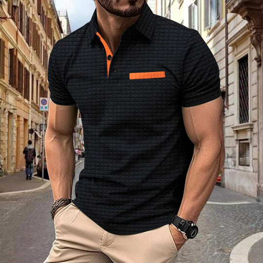 Plaid Jacquard Polo — Loose Fit Slit-Hem Shirt for Active Days