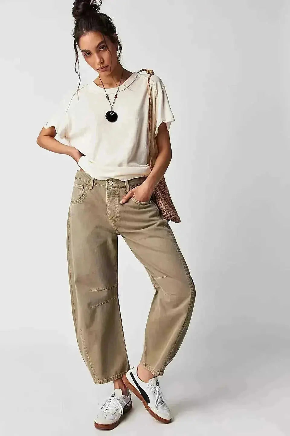 low-waist wide-leg pants | washed denim fabric | high-rise casual trousers | energy saving