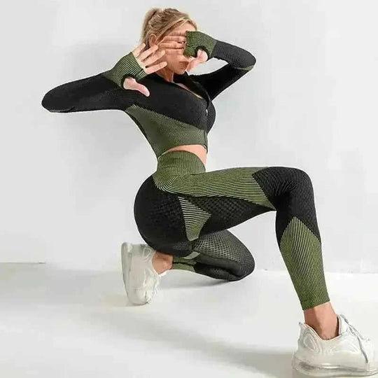 3PCS Yoga Set Seamless Sport Set Women Gym Clothing Leggings Women Crop Top Sports Bra Women Fitness Gym Set Womens Outfit...