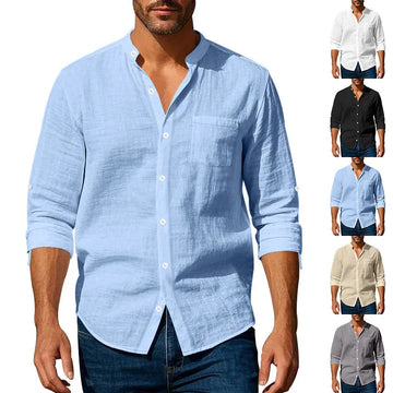 Long Sleeve Stand Collar Shirt With Pockets Casual Men's Clothing Meifu Market