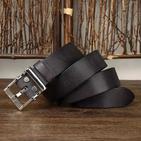 Men's Retro Leather All-match First Layer Cowhide Stainless Steel Buckle Belt 110cm - front view 0