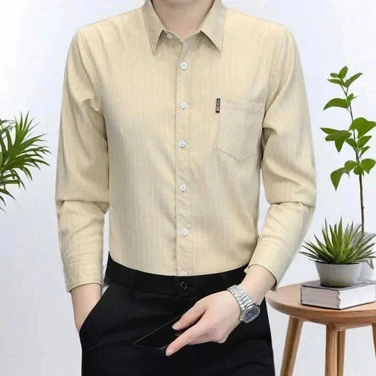 striped slim fit shirt | cotton blend fabric | long sleeve casual shirt | energy saving
