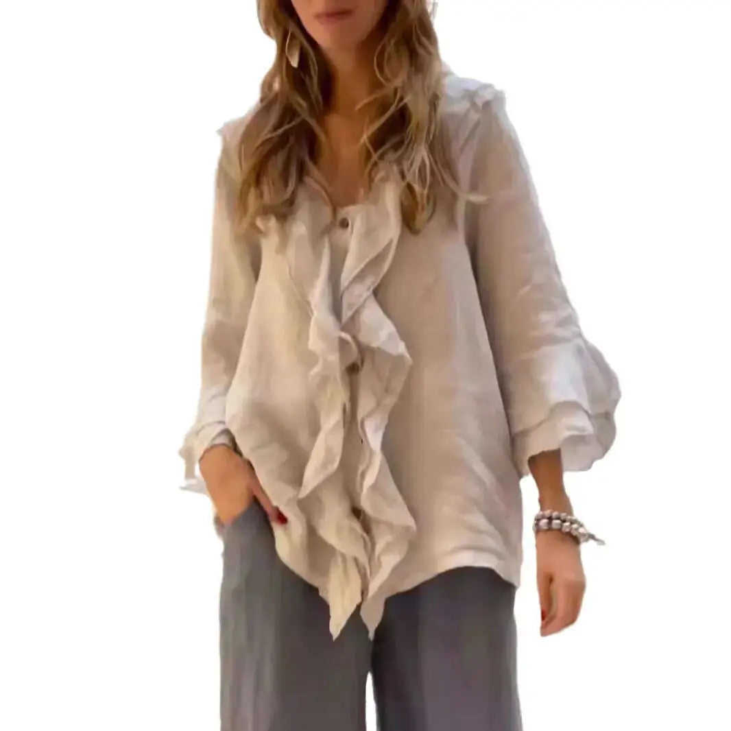 Fashion V-neck Ruffled Sleeve Ruffled Loose Casual Meifu Market