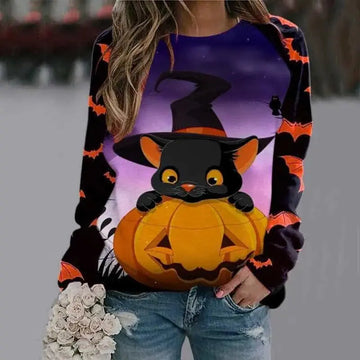halloween cartoon sweatshirt | long sleeve pullover top | womens graphic sweatshirt | energy saving