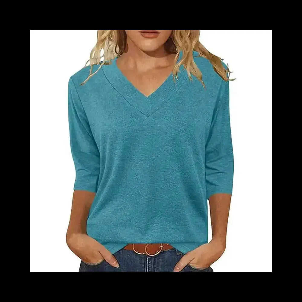 3 Pack 3 4 Sleeve Shirts For Women V Neck T Shirt Fall Casual Tops Basic Base Layer Undershirts Tees - close-up detail...