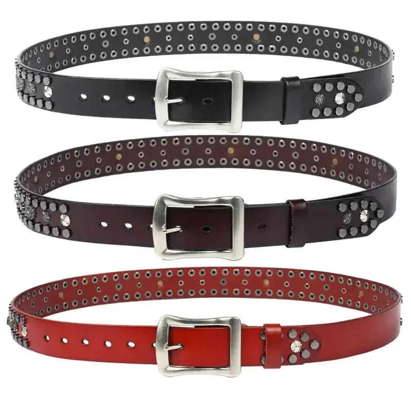 mens punk style leather belt | heavy duty belt for daily wear | adjustable belt with metal rivets | energy saving