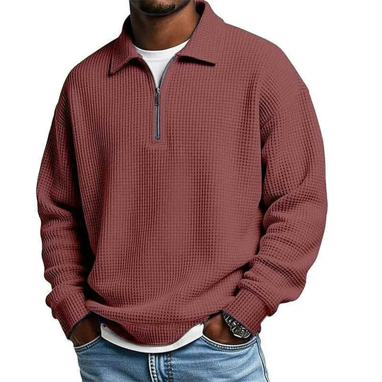 Mens Half-Zip Collared Polo Shirt Top Navy Blue - color variant display