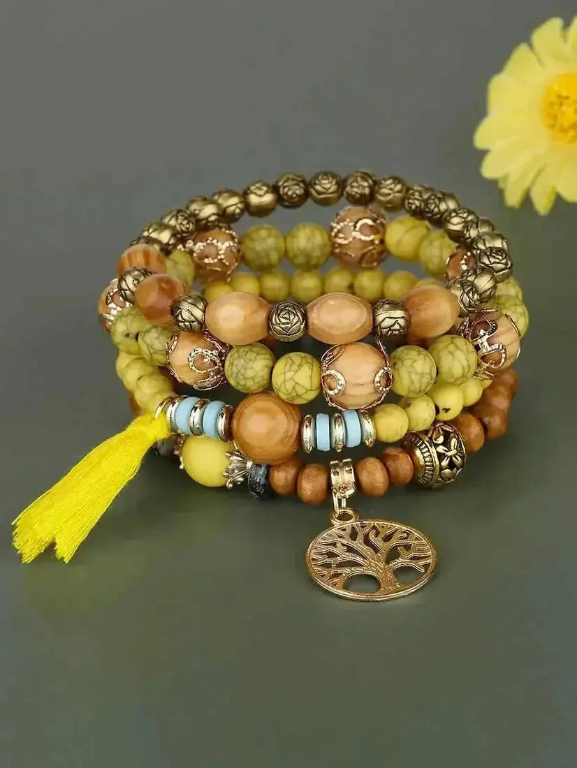 elastic bangle bracelet set | wooden beads jewelry | adjustable tree of life bracelet | energy saving