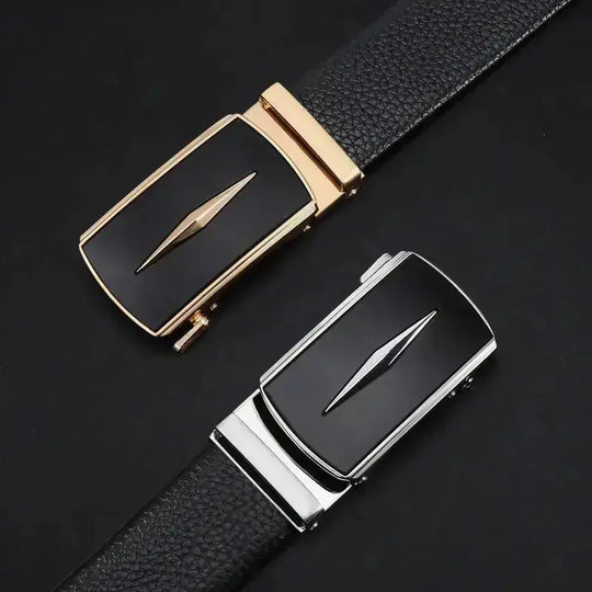 Men's Automatic Leather Buckle Business Belt ZD056 Style 9 Silver - side view showing details
