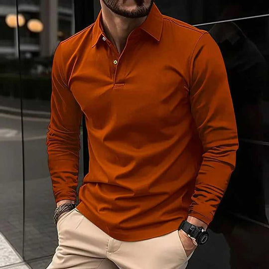 Buckle European And American Men's Daily Casual Polo Collar Long Sleeve Polo Wear - Meifu Market