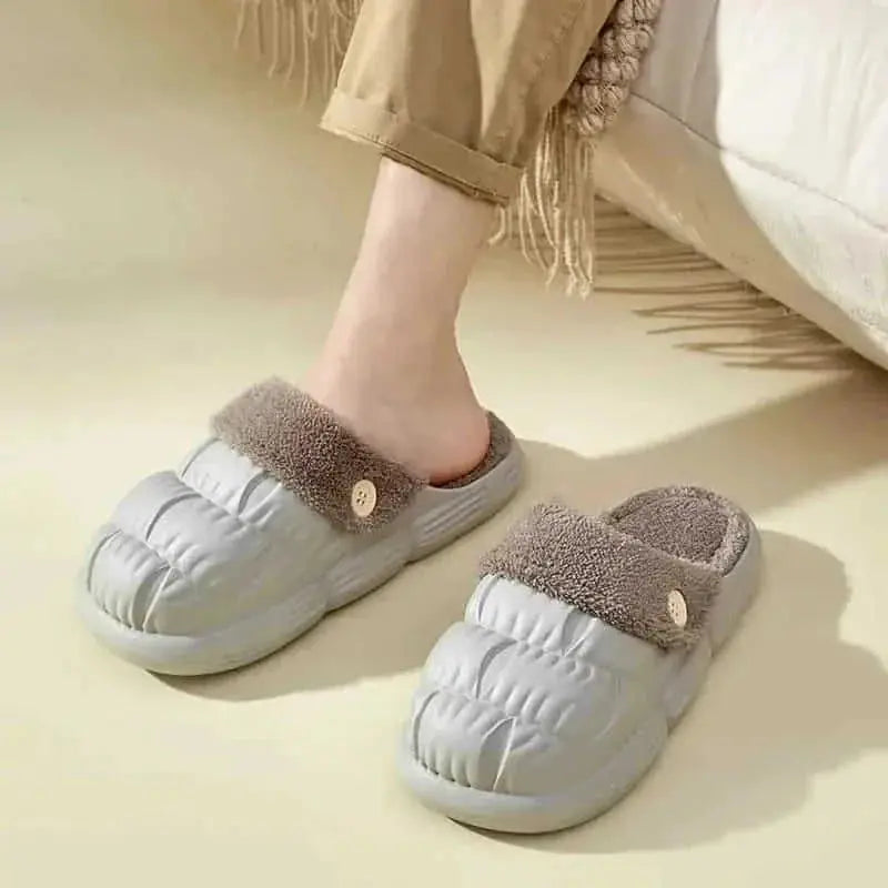 removable fuzzy slippers | waterproof house shoes | non-slip indoor footwear | ultrasonic cleaning