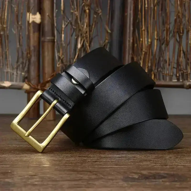 full-grain cowhide leather belt | 15 inch wide mens belt | brass pin buckle belt | energy saving