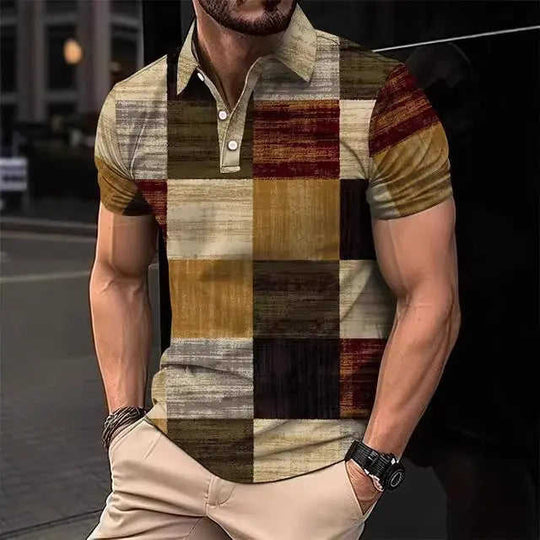 Mens Casual Printed Striped Polo Shirt 2XL - texture and material detail