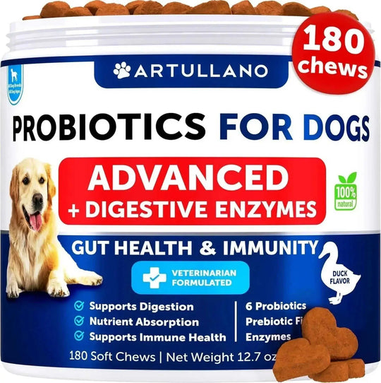 Dog Probiotics Chews - Digestive Wellness Support 180 Count Artullano - pupgrade digestive support chews for dogs with pre...