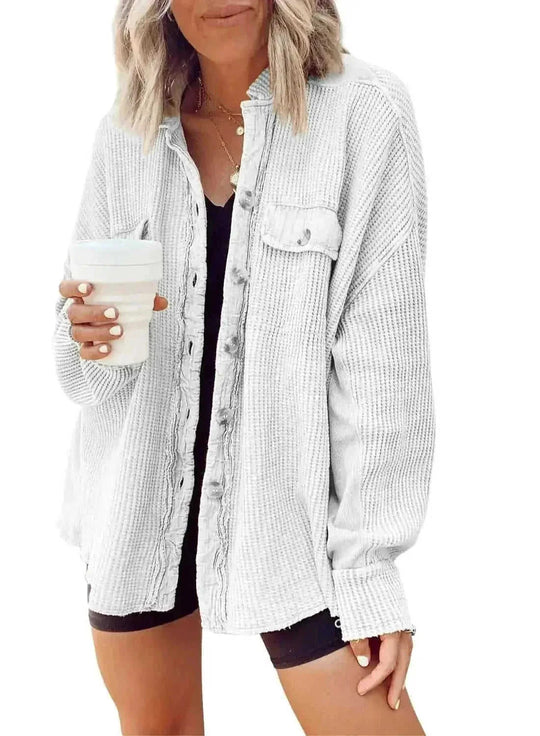 Button Shirt Jacket Women Lapel Long Sleeve Blouse Fashion Jacket Tops - Meifu Market