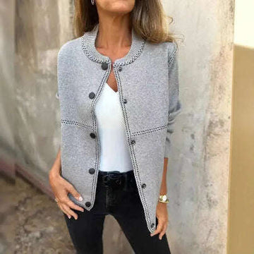 Women's Striped Button Cardigan Cropped Sweater Long Sleeve Meifu Market