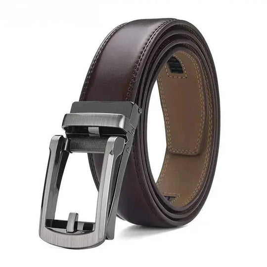 Men's Automatic Buckle Pure Cowhide Pant Belt Black Pattern - back view