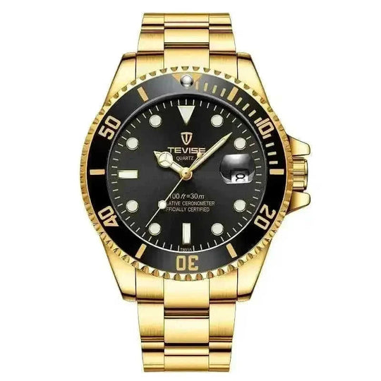 Mens Watches TEVISE Quartz Wrist Watch Waterproof Sport Business Gold Blue - available style options