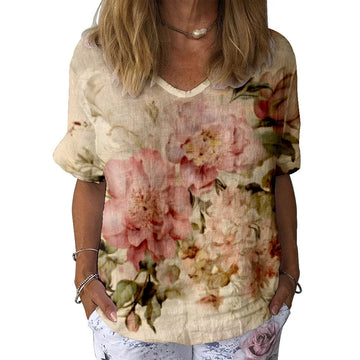 d printed womens top | v-neck short sleeve shirt | digital printed t-shirt | energy saving