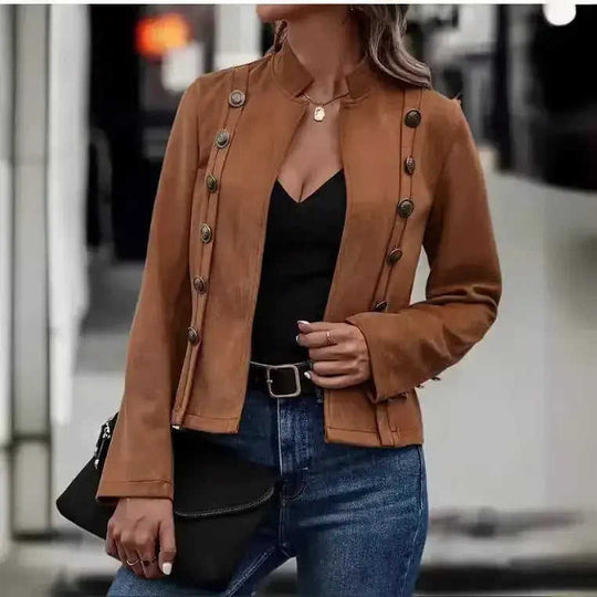 Double-row Metal Buckle Deerskin Velvet Retro Long-sleeved Coat Meifu Market