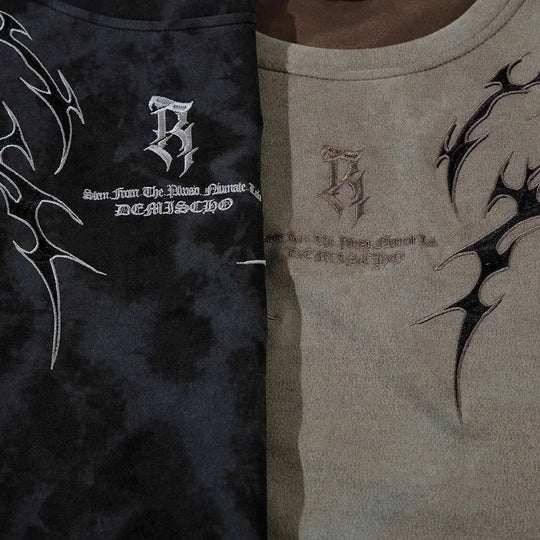 retro thorn embroidery t-shirt | vintage american summer shirt | cotton blend short sleeve tee | ultrasonic cleaning