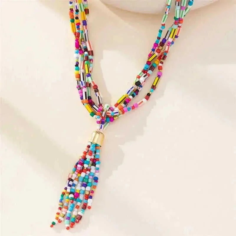 retro ceramic beaded necklace | hollow leaf pendant necklace | layered boho necklace for women | ultrasonic cleaning