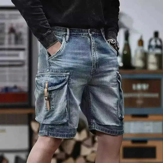 Blue Denim Shorts Men's American High Street - Meifu Market