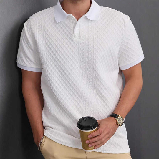 Asymmetric Jacquard Polo – Men's Button Placket Fashion Shirt