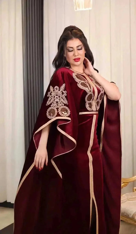 gold velvet evening dress | sequined arabic dress | long sleeve maxi dress | ultrasonic cleaning