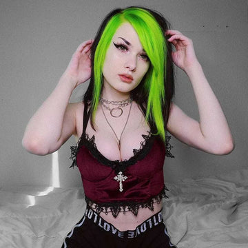 black velvet crop top | lace trim emo top | y2k goth fashion | ultrasonic cleaning