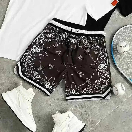 American Fashion Brand Summer Quick-dry Basketball Shorts Casual Sports Pants Paisley Fifth Pants Workout Shorts Men - back v