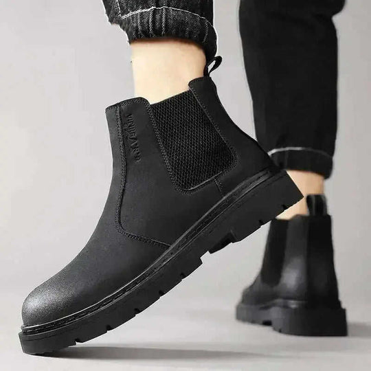 New Autumn And Winter British Style Rhubarb Worker Boot Thick Bottom High Top Smoke Pipe 41 - in use demonstration