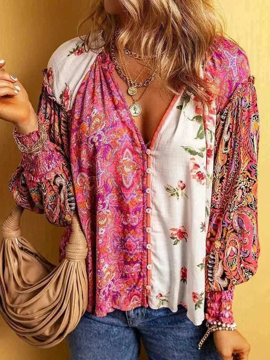 floral print blouse for women | lightweight cotton fabric | long sleeve floral shirt | ultrasonic cleaning