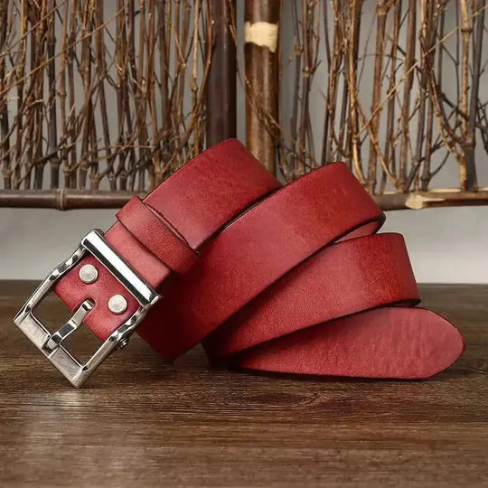 Men's Retro Leather All-match First Layer Cowhide Stainless Steel Buckle Belt 110cm - color variant display