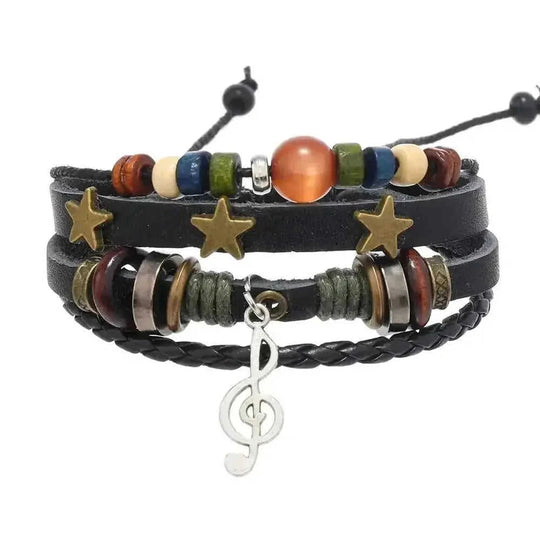 genuine cowhide leather bracelet | adjustable multi-layer bracelet | vintage style leather jewelry | ultrasonic cleaning