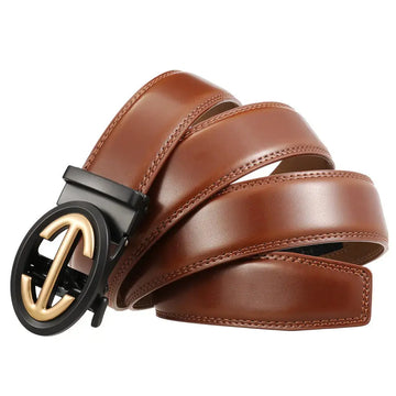 Automatic Alloy Buckle Belt Men's Simple Two-layer Cowhide meifu market