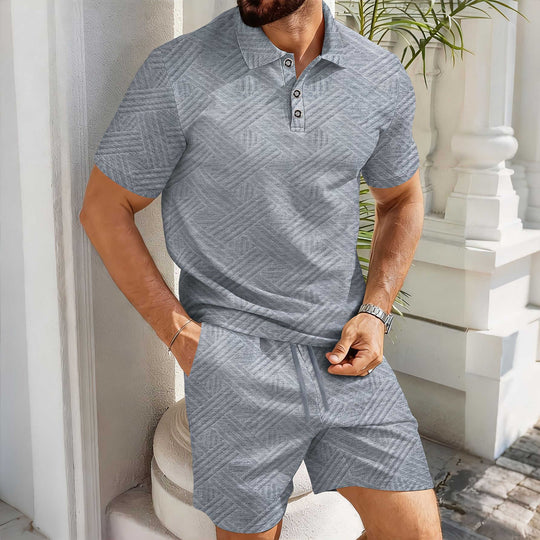 Matching Polo Set — Men's Jacquard Two-Piece Summer Outfit