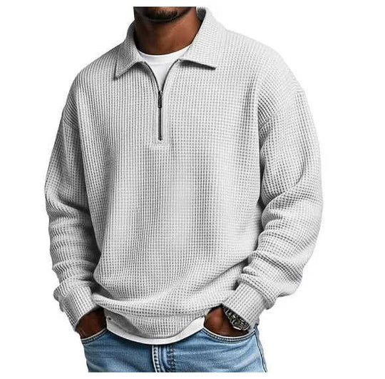 Mens Half-Zip Collared Polo Shirt Top Navy Blue - close-up detail shot