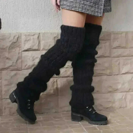 Autumn And Winter New Solid Color Mohair Long Tube Pile Style Foot Women's Fashion Casual Knitted Bunching Socks Khaki - m...