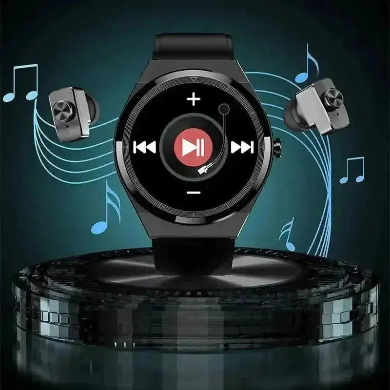 2-in-1 Bluetooth Earbuds Smartwatch - Heart Rate Monitor with Wireless Calling & Fitness Tracking Black Steel Belts - avai...