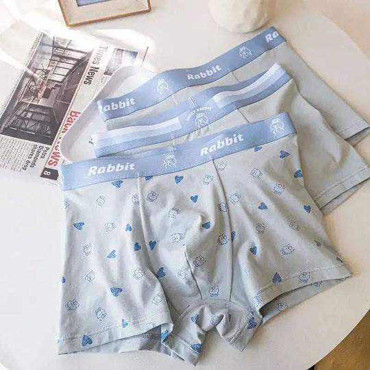 Men's Modal Cotton Boxer Briefs Cartoon Rabbit Print Mid-Rise Meifu Market