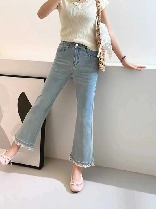 cropped micro-flare jeans for women | petite fit flare jeans for women | trendy 2025 style jeans | energy saving