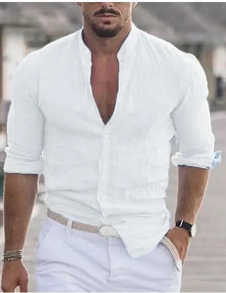 Men's Long Sleeve Shirt With Button Casual Solid Color Tops For Spring Autumn Gray - texture and material detail