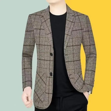 Business Casual Suit Coat Men's Spring And Autumn Middle-aged Men's Plaid Suit - Meifu Market